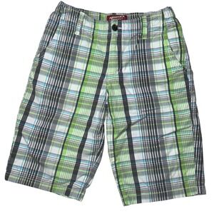 Arizona Jeans Plaid Shorts Casual Comfort Adjustable Waist‎ Green Gray Size 18